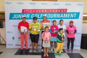 Divisional winners at the second Laguna Phuket Junior Golf Tournament.
