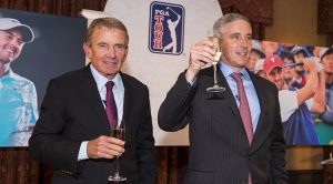 Jay Monahan raised a glass to departing Commissioner Tim Finchem during a ceremony at TPC Sawgrass this week. Picture by Stan Badz/PGA Tour