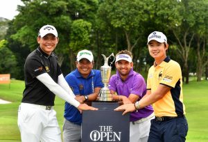 Phachara Khongwatmai (far left), Prayad Marksaeng (second left), Jbe Kruger (second right) and Song Young-han have qualified for July's Open Championship. Picture by Paul Lakatos/Lagardère Sports